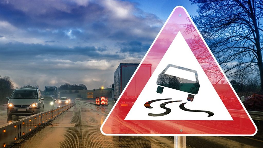 Wet road surface in Al Ain after sudden rainfall