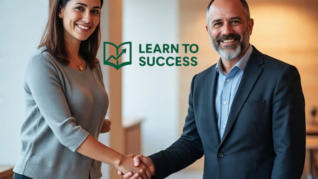 Freelancer shaking hands with client, smiling - freelancing tips for beginners